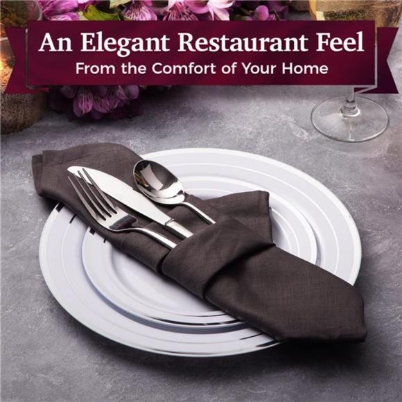 60 Silver Plastic Plates Disposable Heavy Duty Premium Plastic Plates - Picture 3 of 8